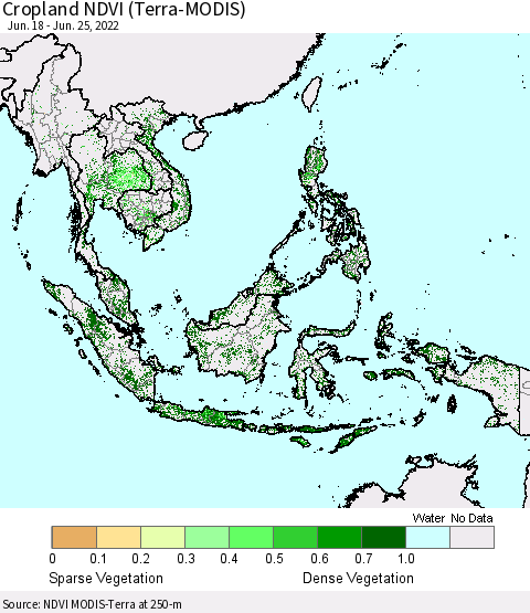 South East Asia Cropland NDVI (Terra-MODIS) Thematic Map For 6/18/2022 - 6/25/2022
