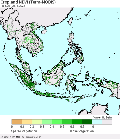 South East Asia Cropland NDVI (Terra-MODIS) Thematic Map For 6/26/2022 - 7/3/2022