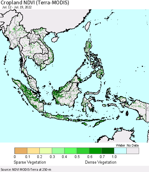 South East Asia Cropland NDVI (Terra-MODIS) Thematic Map For 7/12/2022 - 7/19/2022