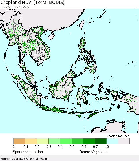 South East Asia Cropland NDVI (Terra-MODIS) Thematic Map For 7/20/2022 - 7/27/2022