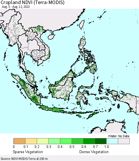 South East Asia Cropland NDVI (Terra-MODIS) Thematic Map For 8/5/2022 - 8/12/2022