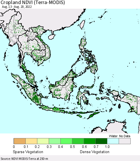 South East Asia Cropland NDVI (Terra-MODIS) Thematic Map For 8/13/2022 - 8/20/2022
