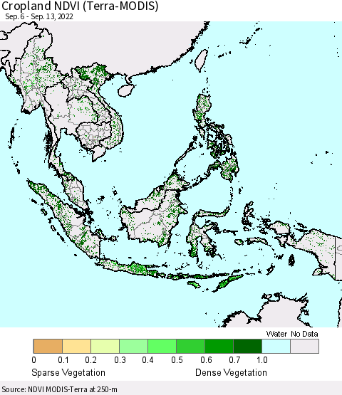 South East Asia Cropland NDVI (Terra-MODIS) Thematic Map For 9/6/2022 - 9/13/2022