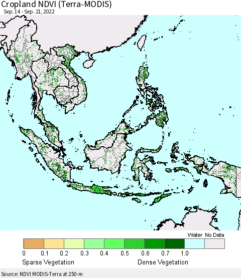 South East Asia Cropland NDVI (Terra-MODIS) Thematic Map For 9/14/2022 - 9/21/2022