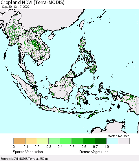 South East Asia Cropland NDVI (Terra-MODIS) Thematic Map For 9/30/2022 - 10/7/2022