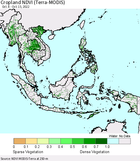 South East Asia Cropland NDVI (Terra-MODIS) Thematic Map For 10/8/2022 - 10/15/2022