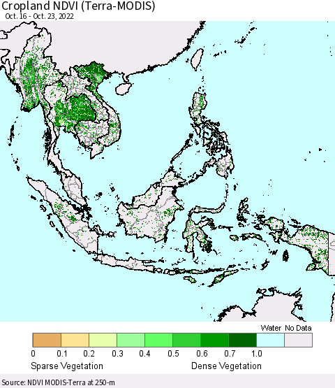 South East Asia Cropland NDVI (Terra-MODIS) Thematic Map For 10/16/2022 - 10/23/2022