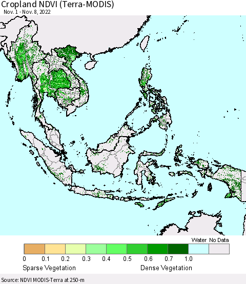 South East Asia Cropland NDVI (Terra-MODIS) Thematic Map For 11/1/2022 - 11/8/2022