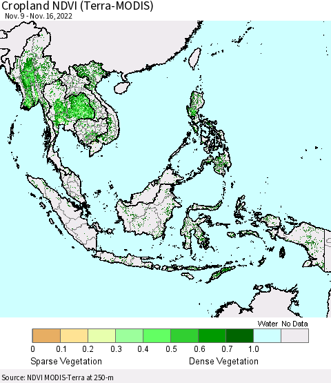 South East Asia Cropland NDVI (Terra-MODIS) Thematic Map For 11/9/2022 - 11/16/2022