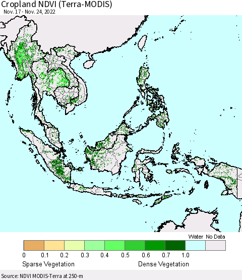 South East Asia Cropland NDVI (Terra-MODIS) Thematic Map For 11/17/2022 - 11/24/2022