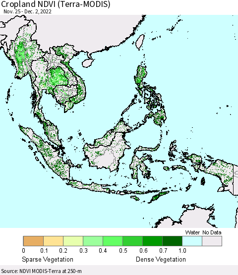 South East Asia Cropland NDVI (Terra-MODIS) Thematic Map For 11/25/2022 - 12/2/2022