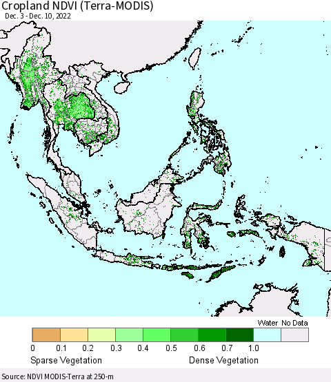 South East Asia Cropland NDVI (Terra-MODIS) Thematic Map For 12/3/2022 - 12/10/2022