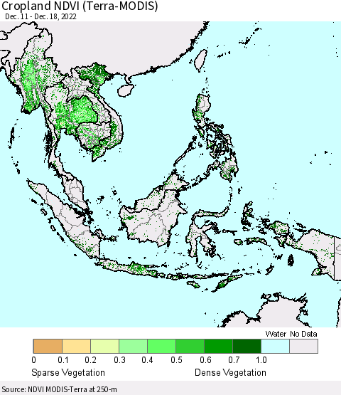 South East Asia Cropland NDVI (Terra-MODIS) Thematic Map For 12/11/2022 - 12/18/2022
