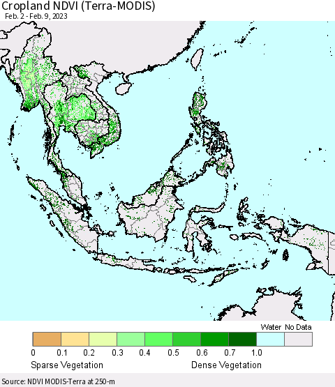South East Asia Cropland NDVI (Terra-MODIS) Thematic Map For 2/2/2023 - 2/9/2023