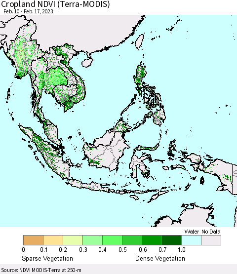 South East Asia Cropland NDVI (Terra-MODIS) Thematic Map For 2/10/2023 - 2/17/2023