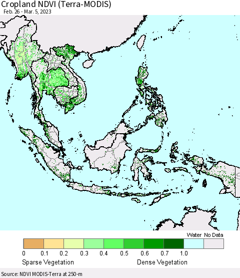 South East Asia Cropland NDVI (Terra-MODIS) Thematic Map For 2/26/2023 - 3/5/2023