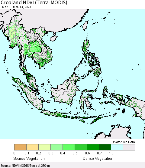 South East Asia Cropland NDVI (Terra-MODIS) Thematic Map For 3/6/2023 - 3/13/2023