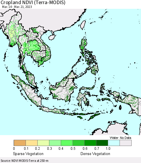 South East Asia Cropland NDVI (Terra-MODIS) Thematic Map For 3/14/2023 - 3/21/2023