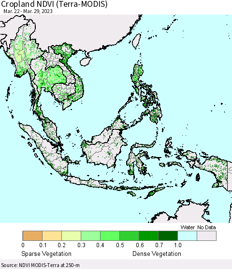 South East Asia Cropland NDVI (Terra-MODIS) Thematic Map For 3/22/2023 - 3/29/2023