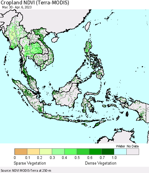 South East Asia Cropland NDVI (Terra-MODIS) Thematic Map For 3/30/2023 - 4/6/2023