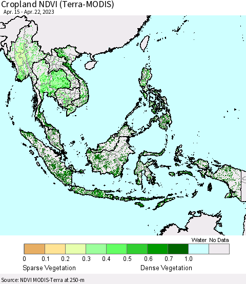 South East Asia Cropland NDVI (Terra-MODIS) Thematic Map For 4/15/2023 - 4/22/2023