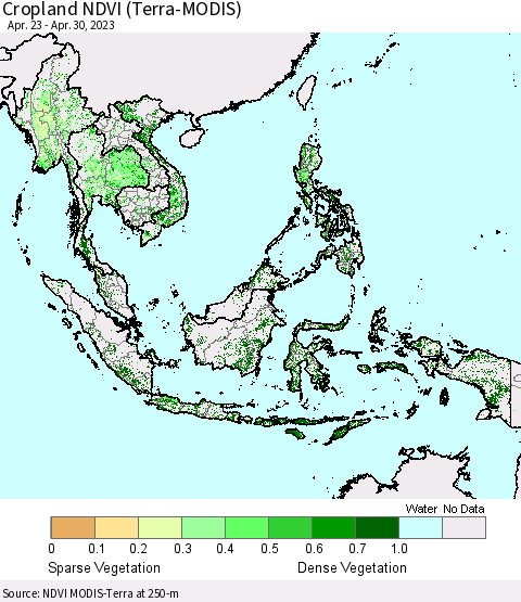 South East Asia Cropland NDVI (Terra-MODIS) Thematic Map For 4/23/2023 - 4/30/2023