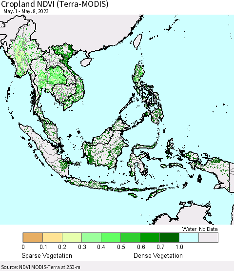 South East Asia Cropland NDVI (Terra-MODIS) Thematic Map For 5/1/2023 - 5/8/2023