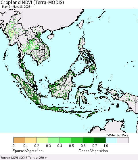 South East Asia Cropland NDVI (Terra-MODIS) Thematic Map For 5/9/2023 - 5/16/2023