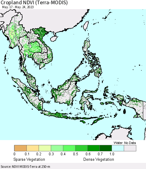 South East Asia Cropland NDVI (Terra-MODIS) Thematic Map For 5/17/2023 - 5/24/2023