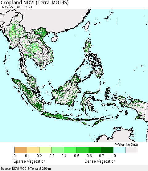 South East Asia Cropland NDVI (Terra-MODIS) Thematic Map For 5/25/2023 - 6/1/2023