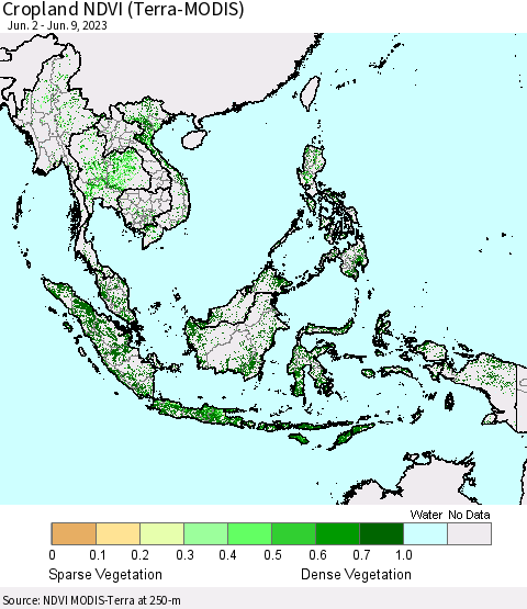 South East Asia Cropland NDVI (Terra-MODIS) Thematic Map For 6/2/2023 - 6/9/2023
