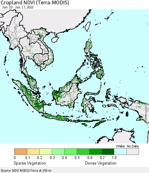 South East Asia Cropland NDVI (Terra-MODIS) Thematic Map For 6/10/2023 - 6/17/2023