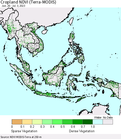 South East Asia Cropland NDVI (Terra-MODIS) Thematic Map For 6/26/2023 - 7/3/2023