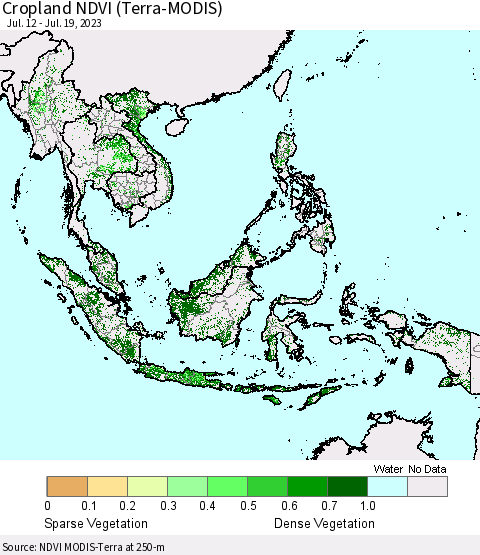South East Asia Cropland NDVI (Terra-MODIS) Thematic Map For 7/12/2023 - 7/19/2023
