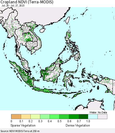 South East Asia Cropland NDVI (Terra-MODIS) Thematic Map For 7/20/2023 - 7/27/2023