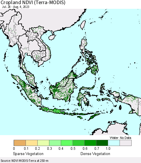 South East Asia Cropland NDVI (Terra-MODIS) Thematic Map For 7/28/2023 - 8/4/2023