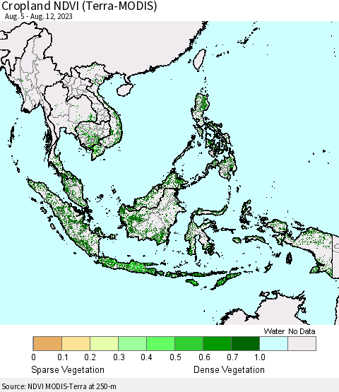 South East Asia Cropland NDVI (Terra-MODIS) Thematic Map For 8/5/2023 - 8/12/2023