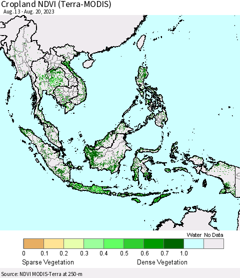 South East Asia Cropland NDVI (Terra-MODIS) Thematic Map For 8/13/2023 - 8/20/2023
