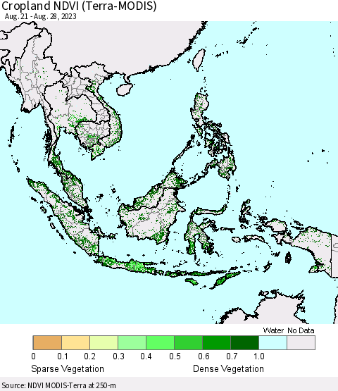 South East Asia Cropland NDVI (Terra-MODIS) Thematic Map For 8/21/2023 - 8/28/2023