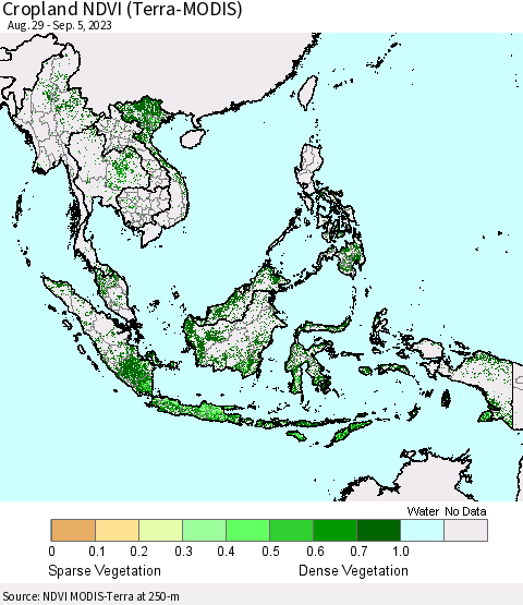 South East Asia Cropland NDVI (Terra-MODIS) Thematic Map For 8/29/2023 - 9/5/2023