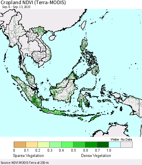 South East Asia Cropland NDVI (Terra-MODIS) Thematic Map For 9/6/2023 - 9/13/2023