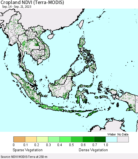South East Asia Cropland NDVI (Terra-MODIS) Thematic Map For 9/14/2023 - 9/21/2023