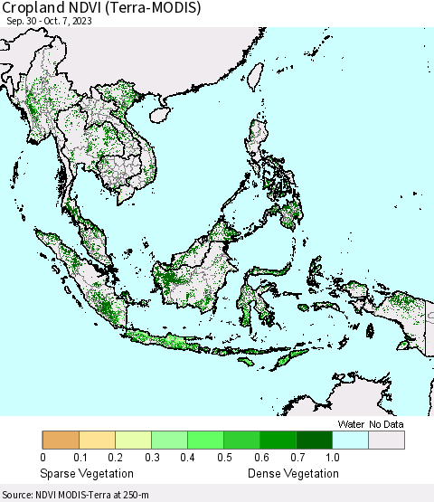 South East Asia Cropland NDVI (Terra-MODIS) Thematic Map For 9/30/2023 - 10/7/2023