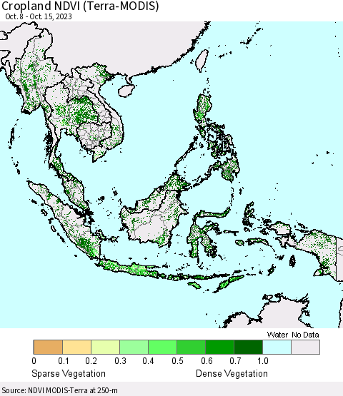 South East Asia Cropland NDVI (Terra-MODIS) Thematic Map For 10/8/2023 - 10/15/2023
