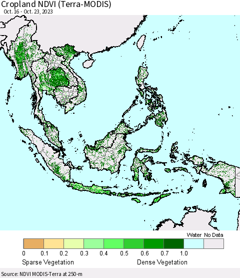 South East Asia Cropland NDVI (Terra-MODIS) Thematic Map For 10/16/2023 - 10/23/2023