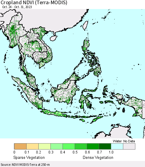 South East Asia Cropland NDVI (Terra-MODIS) Thematic Map For 10/24/2023 - 10/31/2023