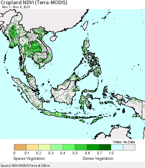 South East Asia Cropland NDVI (Terra-MODIS) Thematic Map For 11/1/2023 - 11/8/2023