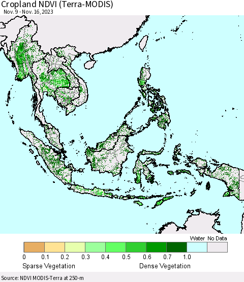 South East Asia Cropland NDVI (Terra-MODIS) Thematic Map For 11/9/2023 - 11/16/2023