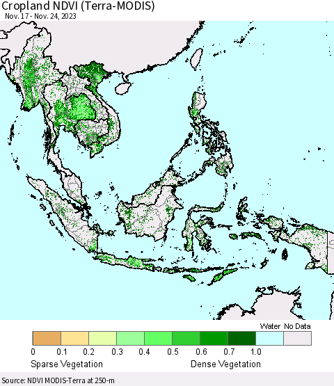 South East Asia Cropland NDVI (Terra-MODIS) Thematic Map For 11/17/2023 - 11/24/2023