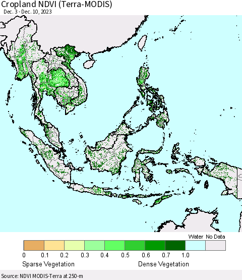 South East Asia Cropland NDVI (Terra-MODIS) Thematic Map For 12/3/2023 - 12/10/2023